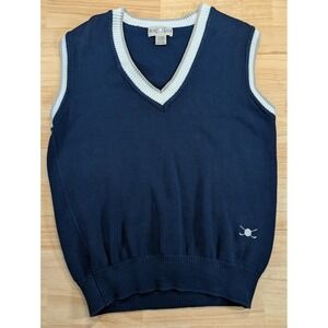 Hunt Club Mens Navy Blue Golf Sweater Vest V-Neck XLarge 100% Cotton Embroidered